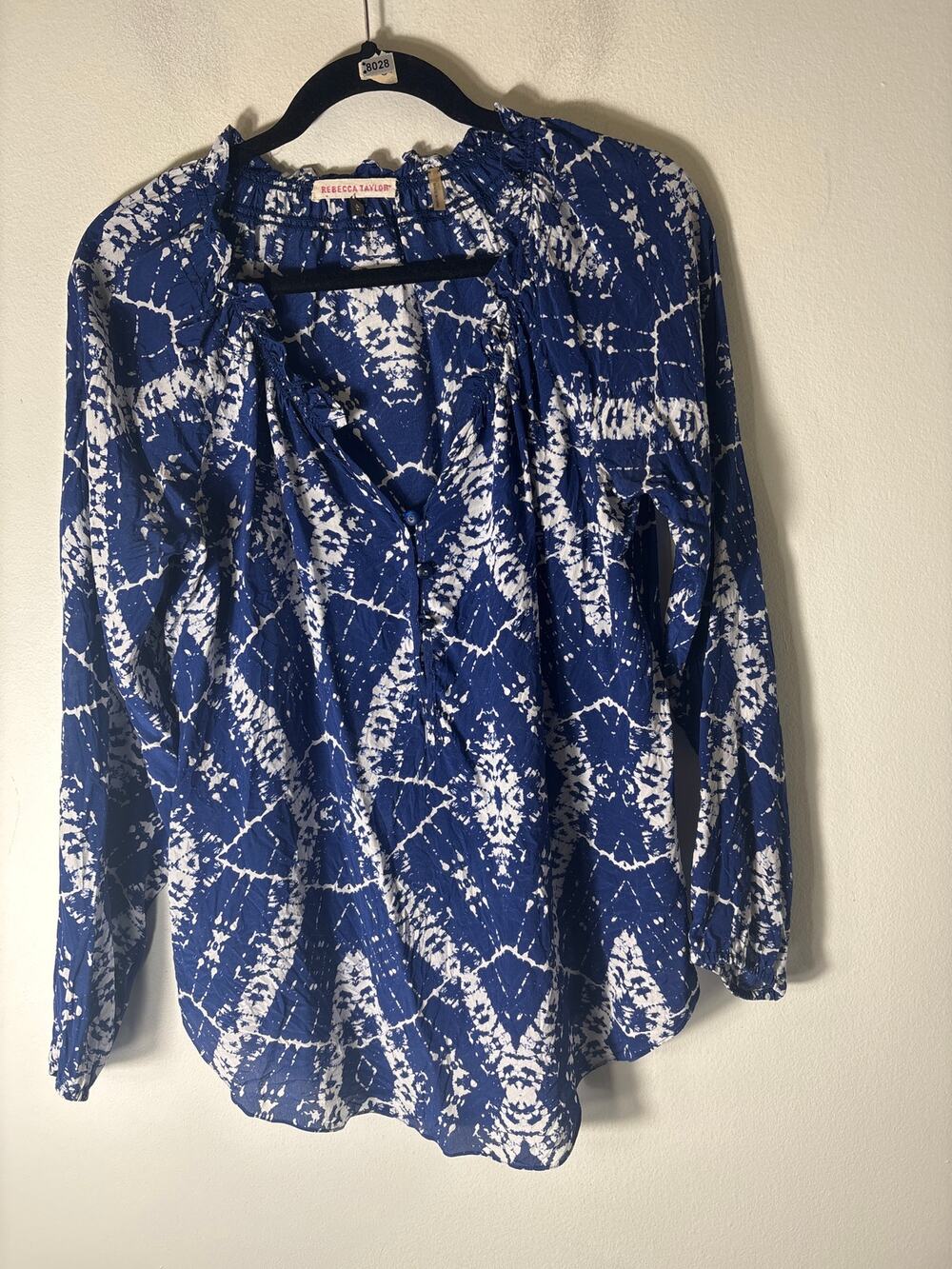 Rebecca Taylor Cobalt Blue White Long Sleeve V-Neck Tunic Sz 6